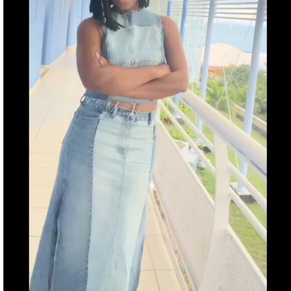 ZARA NEW PATCHWORK DENIM MIDI SKIRT M - Picture 3 of 13